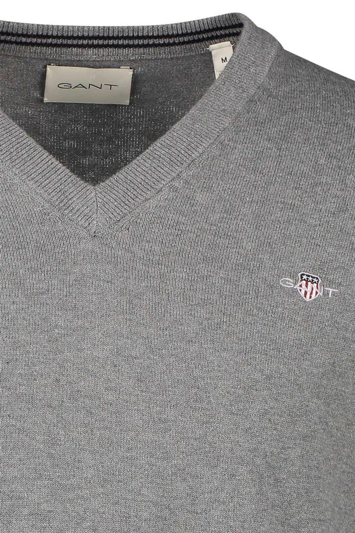 Katoenen Gant sweater v-hals effen grijs