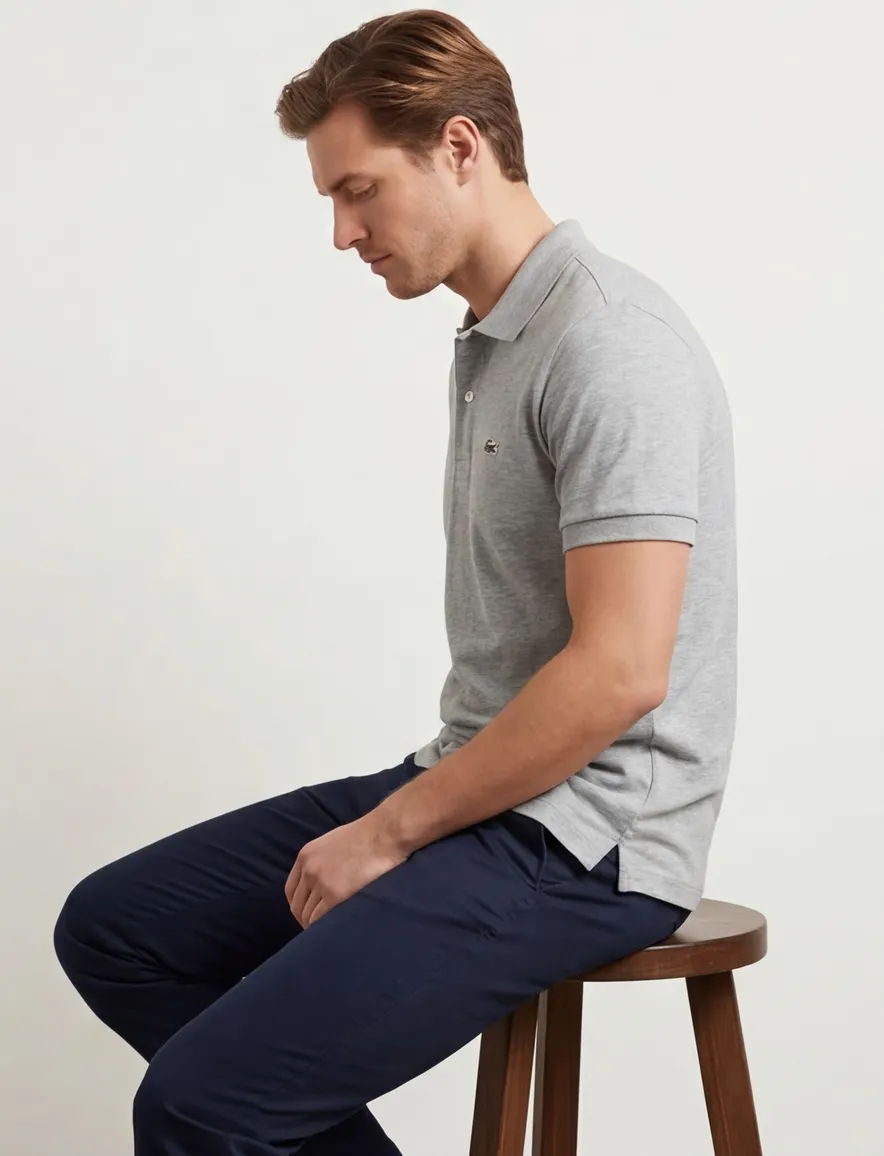 Lacoste polo grijs gemeleerd Classic Fit