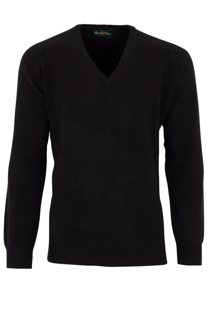 Alan Paine trui zwart classic fit lamswol v-hals