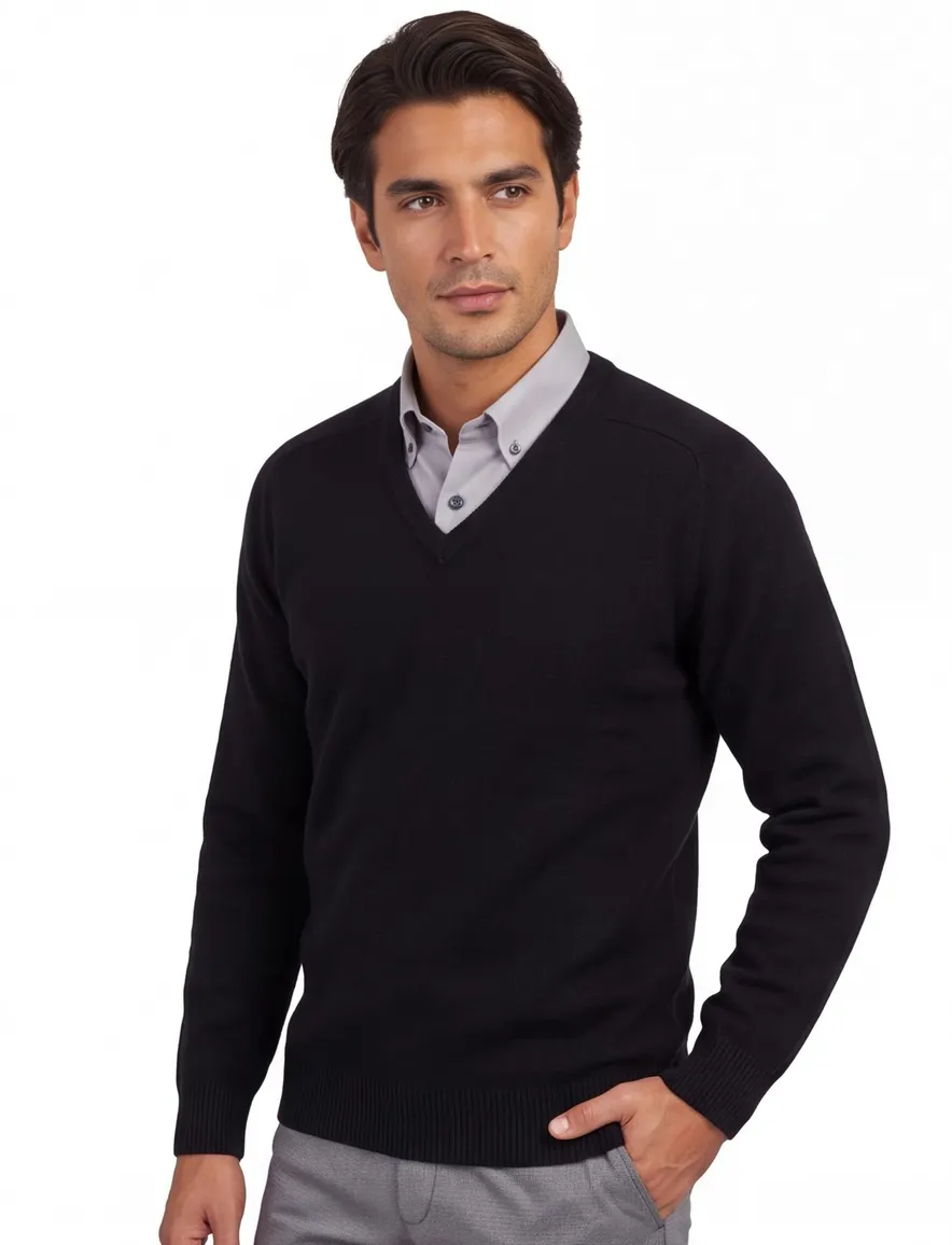Alan Paine trui zwart v-hals ruime fit lamswol