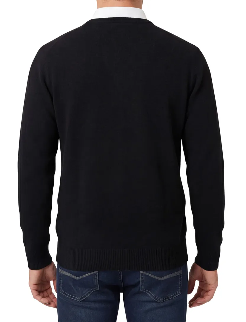 Alan Paine trui zwart classic fit lamswol v-hals