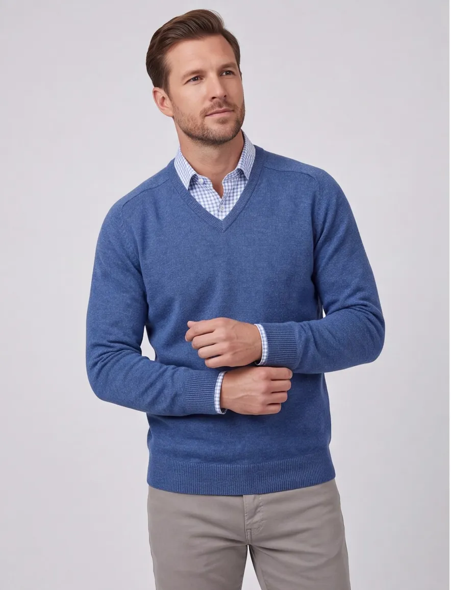 Alam Paine pullover denim blue lamswol ruime fit lamswol