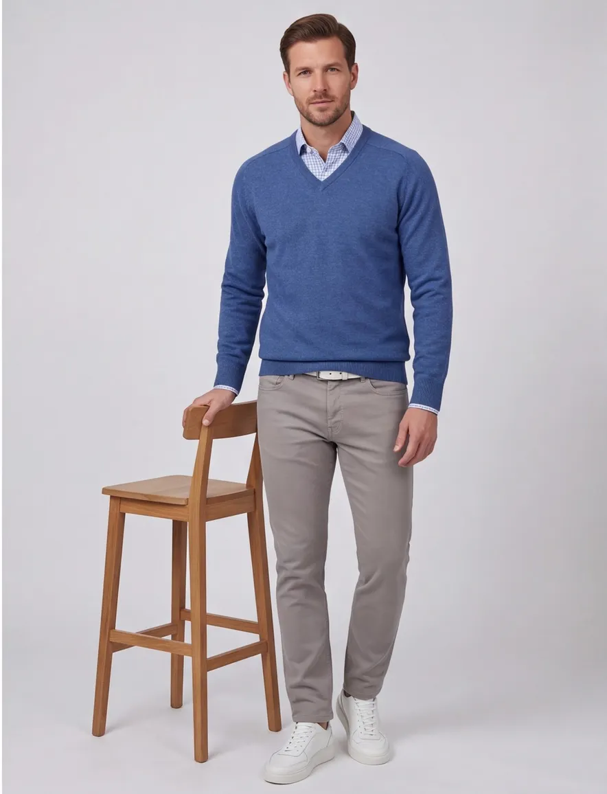 Alam Paine pullover denim blue lamswol ruime fit lamswol