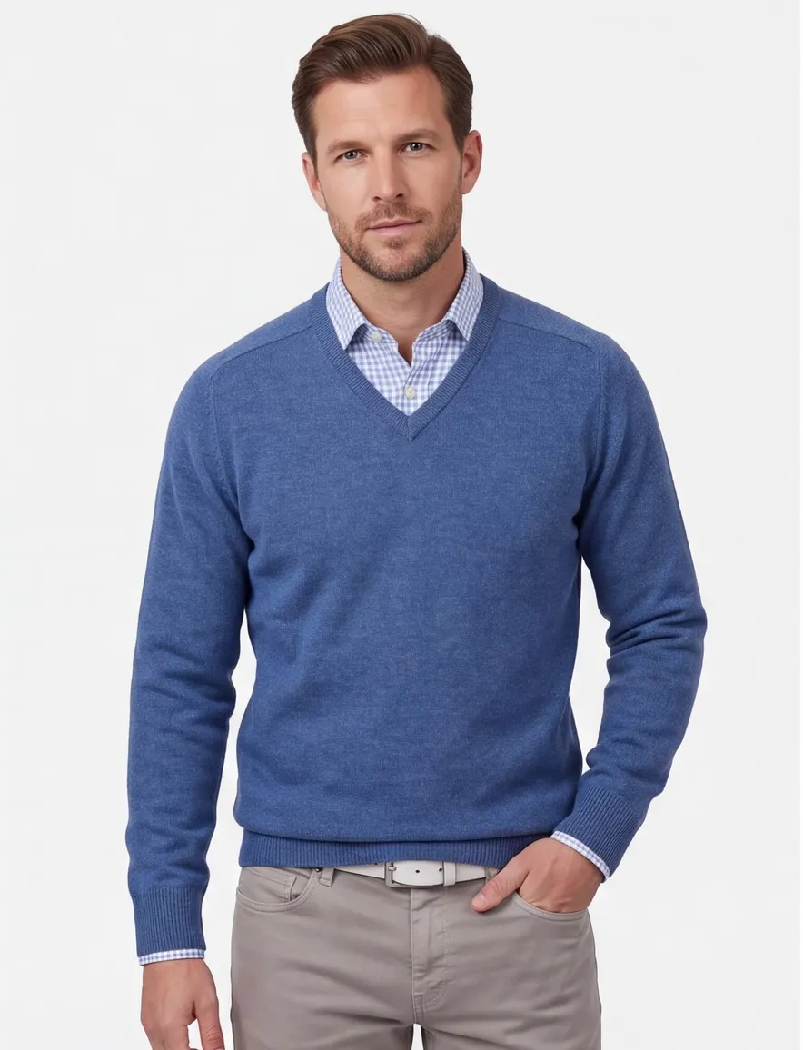 Alam Paine pullover denim blue lamswol ruime fit lamswol