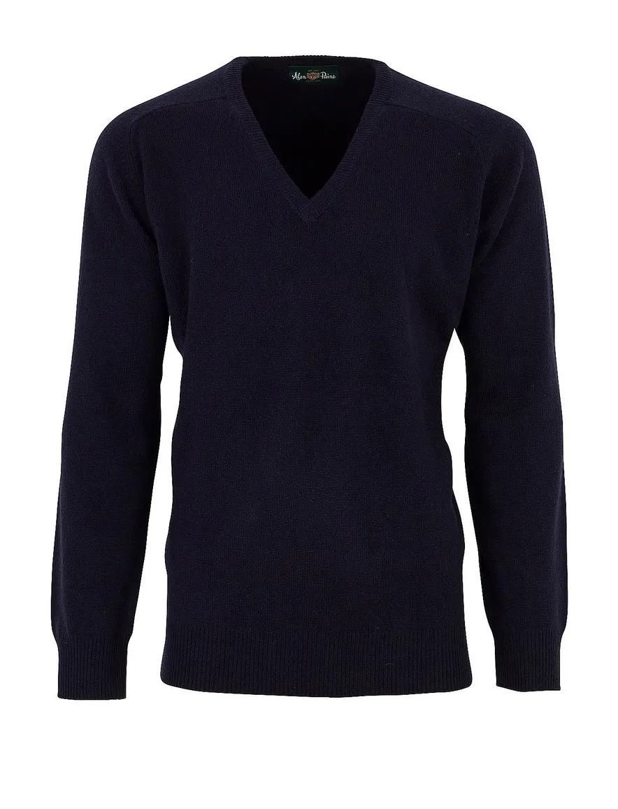 Alan Paine trui donkerblauw v hals lamswol ruime fit