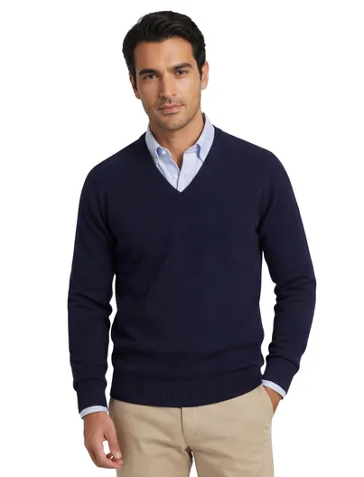 Alan Paine Alan Paine trui donkerblauw v hals lamswol ruime fit