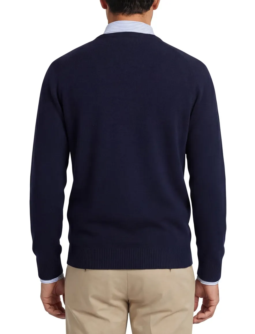 Alan Paine trui donkerblauw v hals lamswol ruime fit