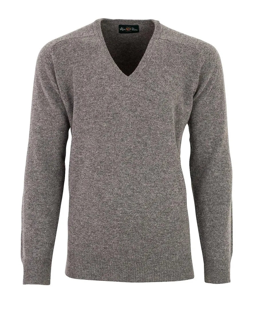 Alan Paine pullover grijs melange classic fit lamswol