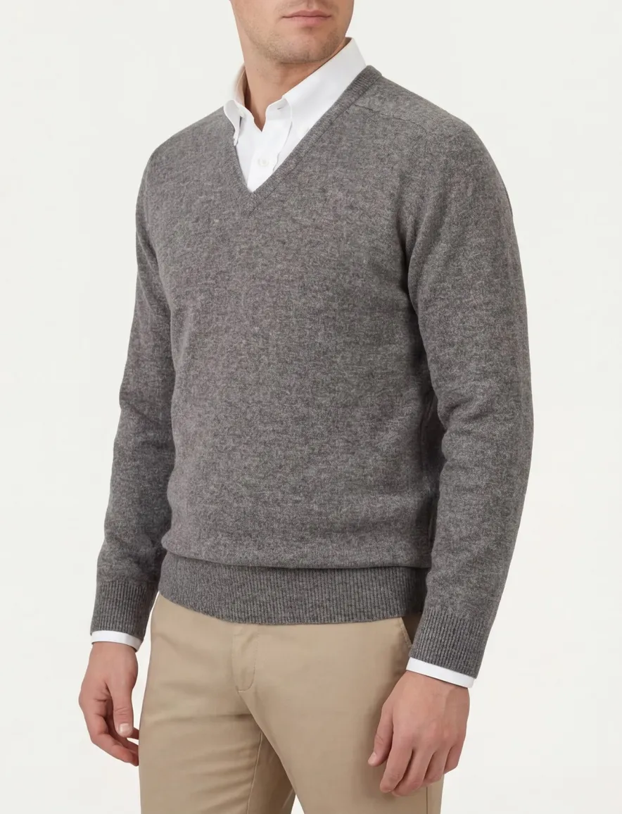 Alan Paine pullover grijs melange classic fit lamswol