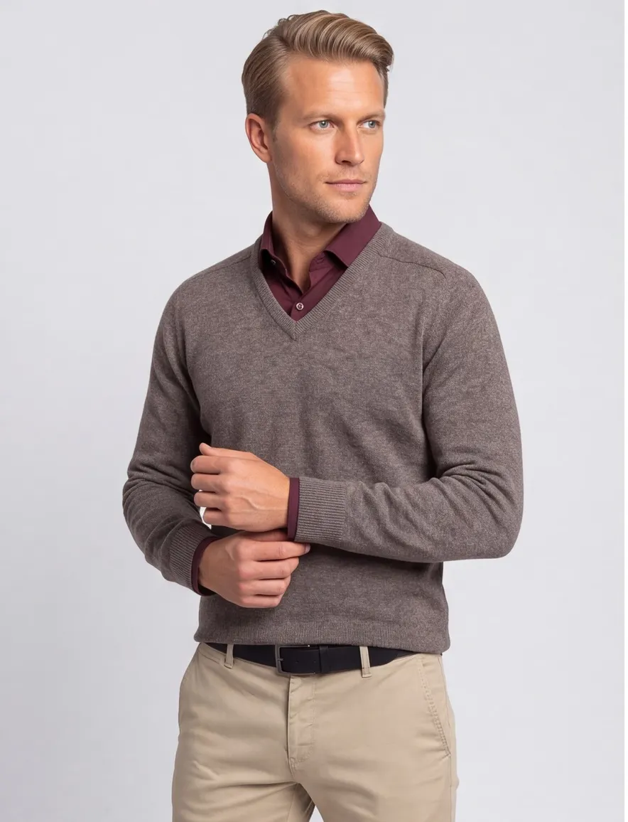 Alan Paine pullover grijs melange classic fit lamswol