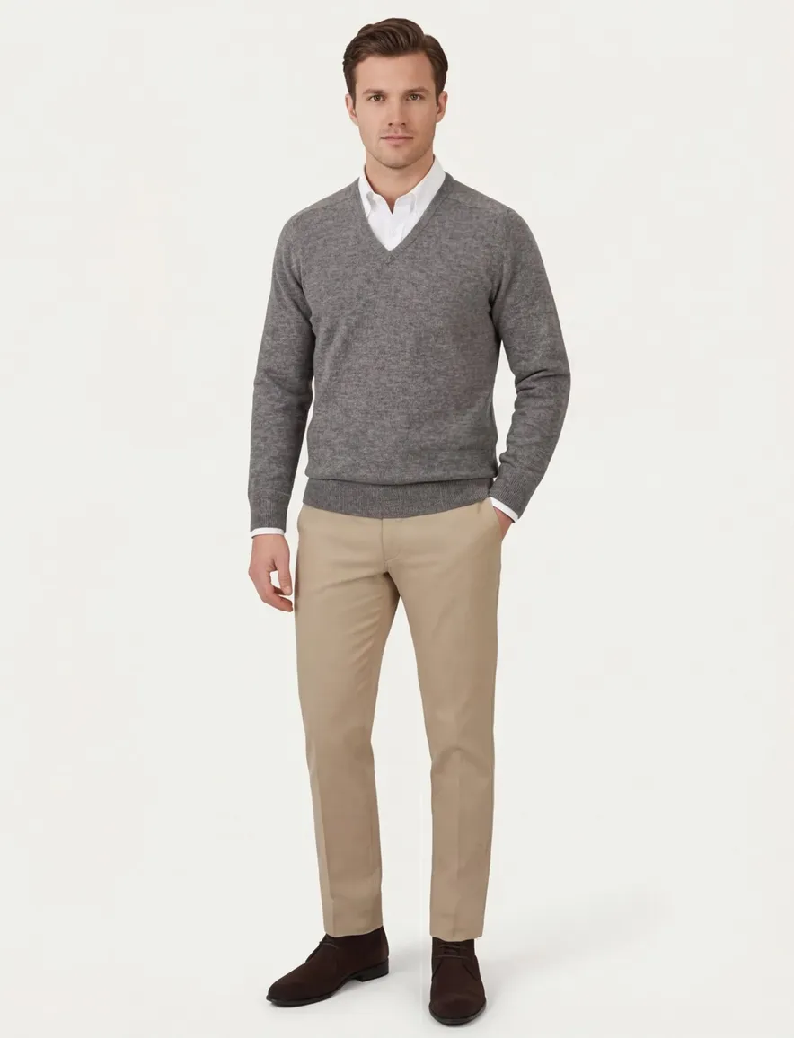 Alan Paine pullover grijs melange classic fit lamswol