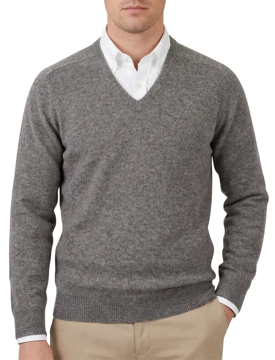 Alan Paine pullover grijs melange classic fit lamswol