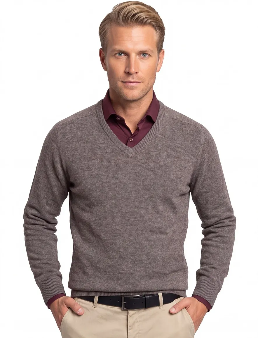 Alan Paine pullover grijs melange classic fit lamswol