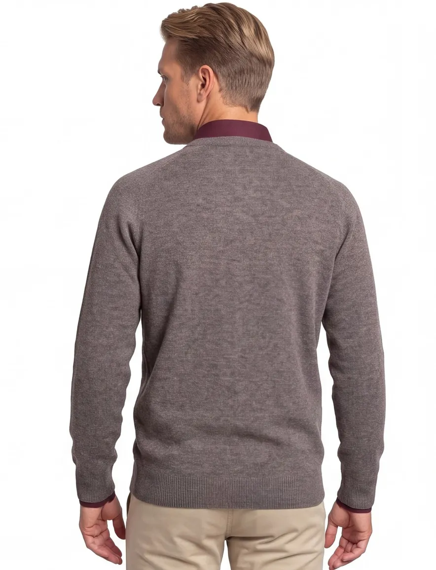 Alan Paine pullover grijs melange classic fit lamswol