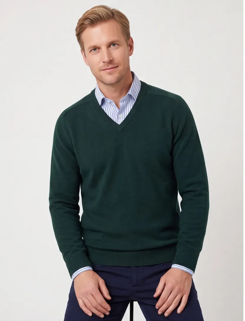 Alan Paine trui tartan green classic fit lamswol