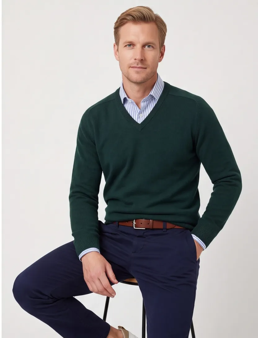 Alan Paine trui tartan green classic fit lamswol