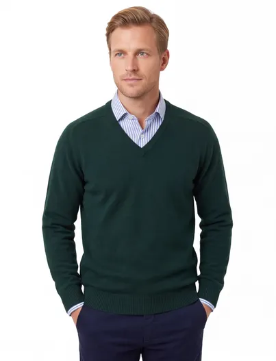 Alan Paine Alan Paine trui tartan green classic fit lamswol