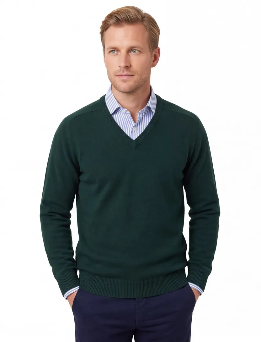 Alan Paine trui tartan green classic fit lamswol