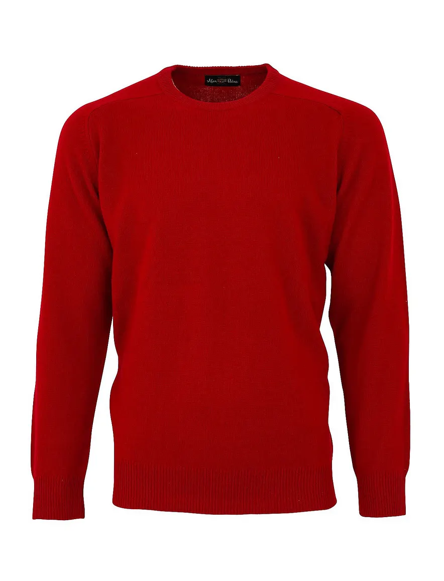 Alan Paine trui warm rood lamswol ronde hals ruime fit