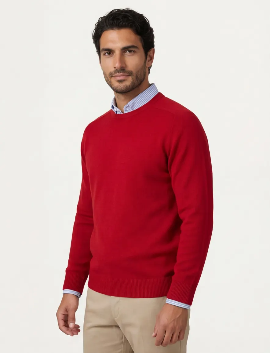 Alan Paine trui warm rood lamswol ronde hals ruime fit