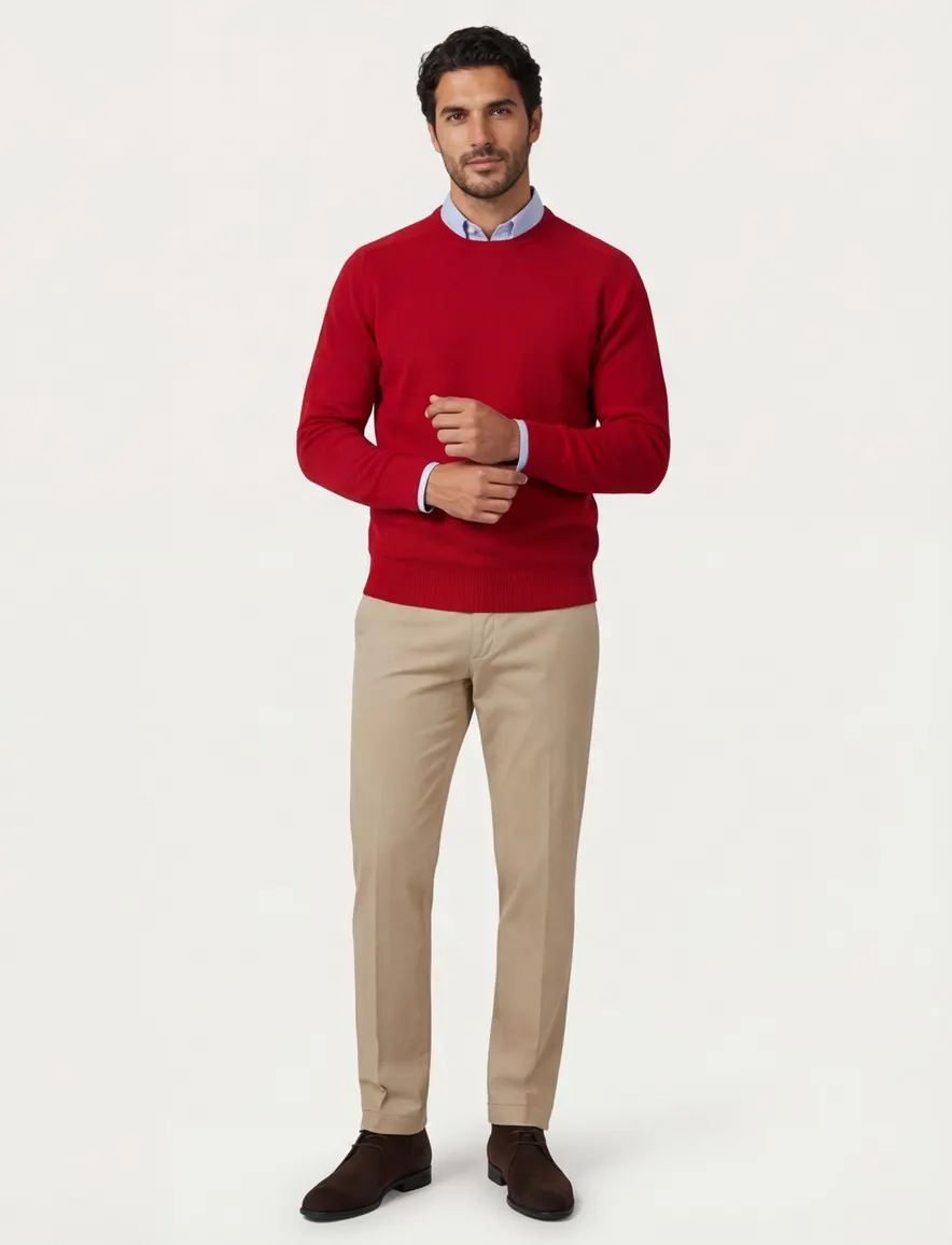 Alan Paine trui warm rood lamswol ronde hals ruime fit