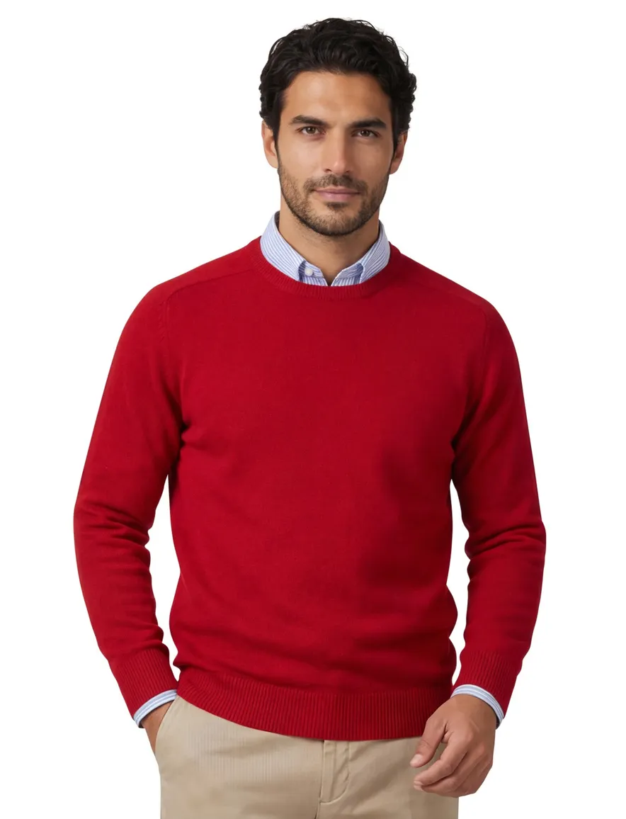 Alan Paine trui warm rood lamswol ronde hals ruime fit