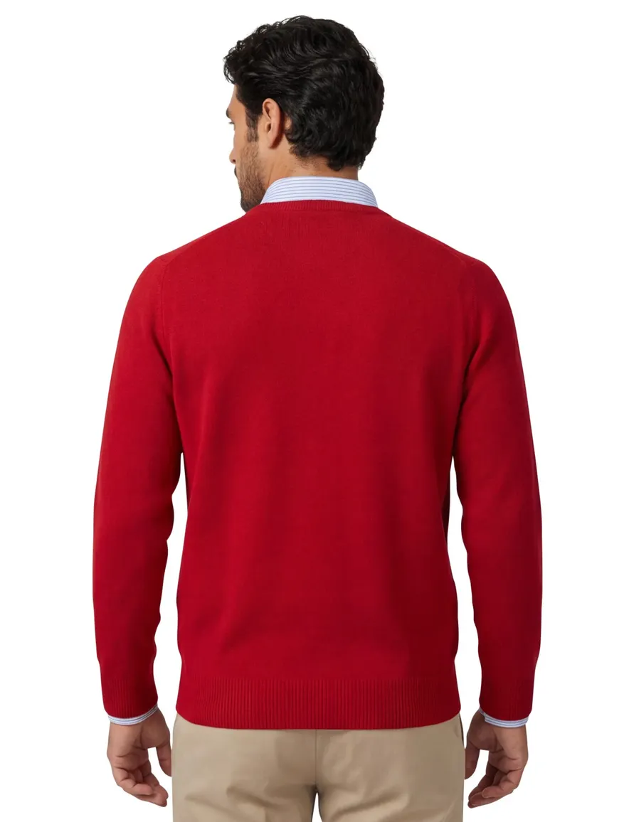 Alan Paine trui warm rood lamswol ronde hals ruime fit