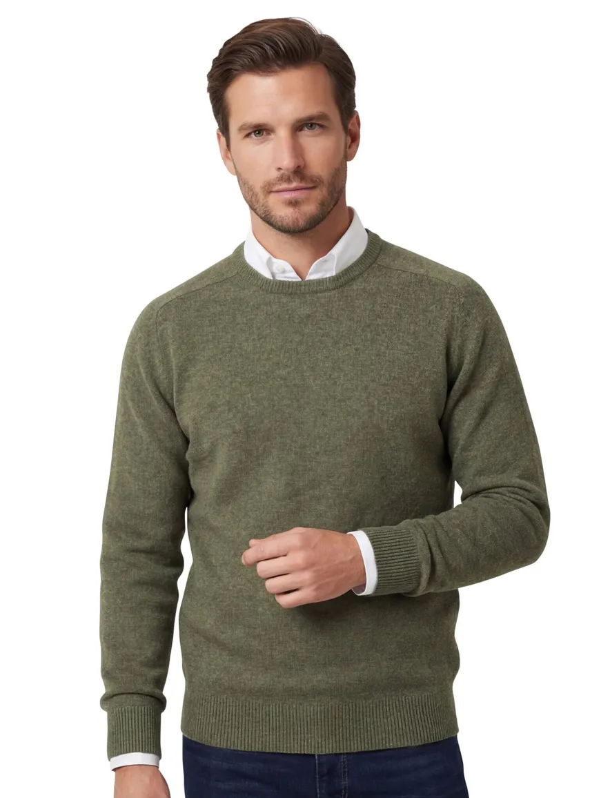 Alan Paine trui mosgroen ronde hals lamswol ruime fit