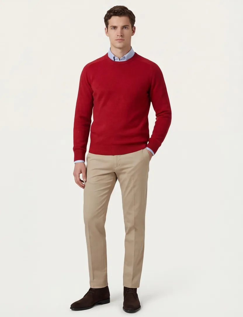 Pullover Alan Paine lamswol ronde hals rood