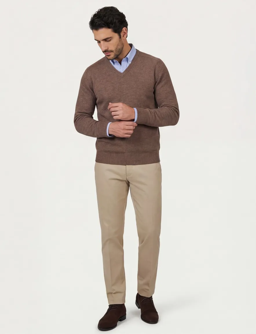 Alan Paine lamswol trui v-hals bruin