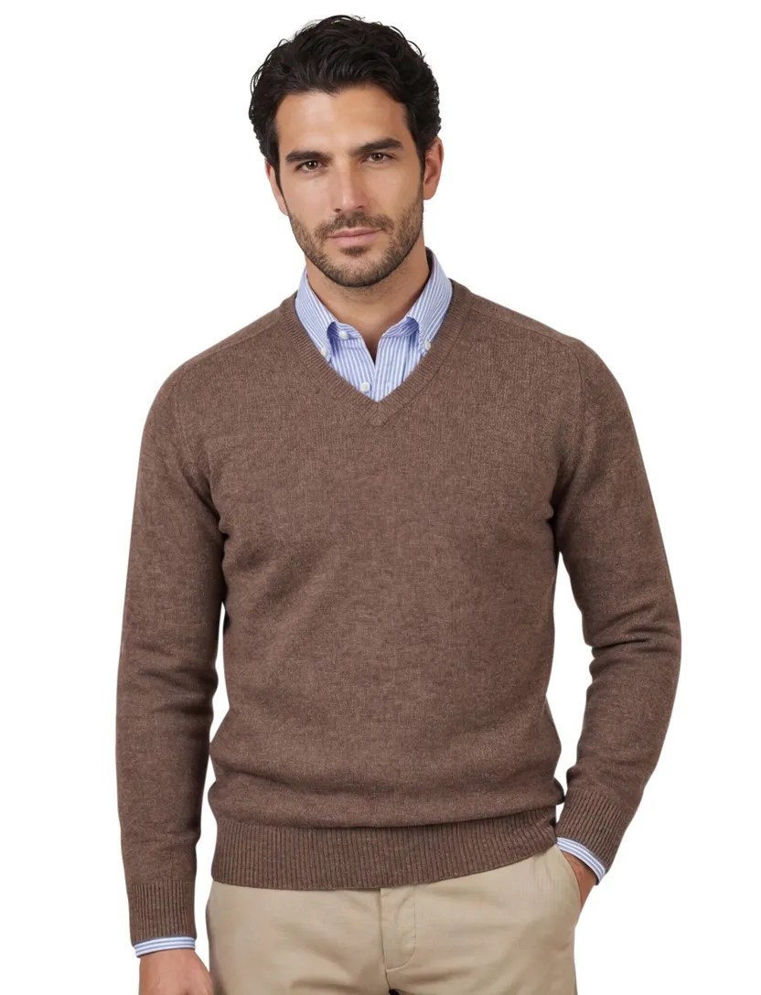 Alan Paine trui Tobacco v-hals lamswol