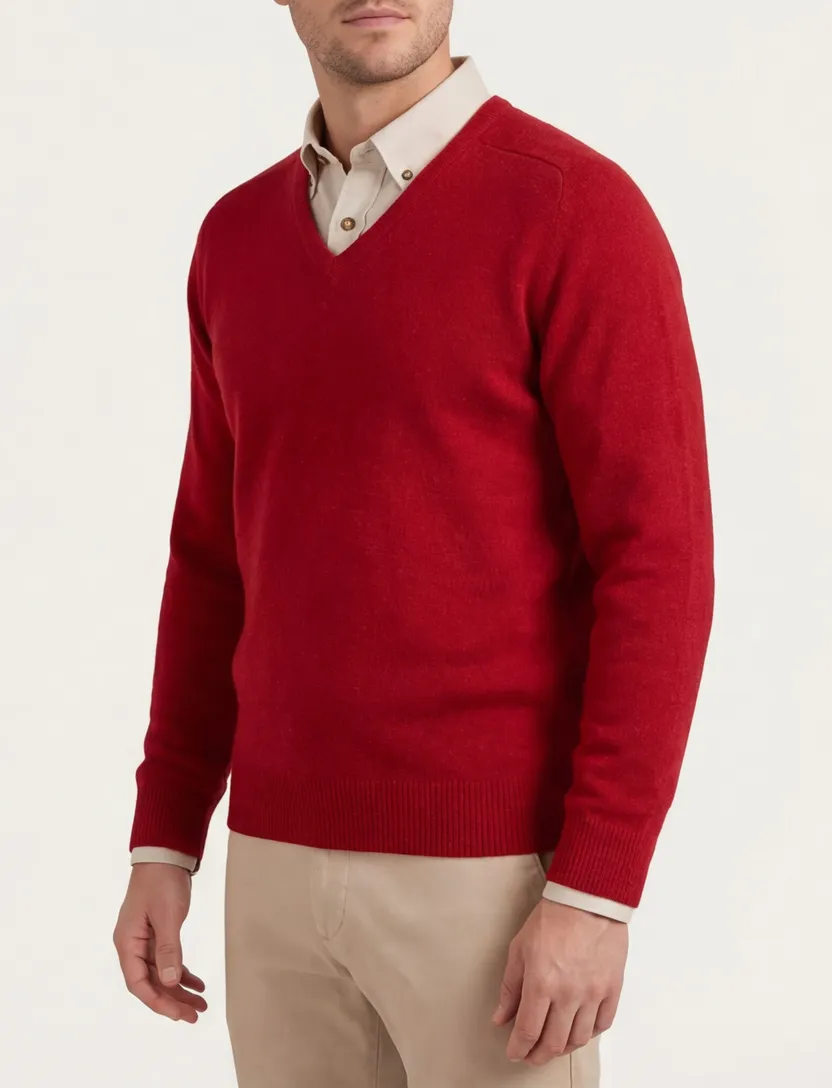 Alan Paine trui v-hals rood lamswol