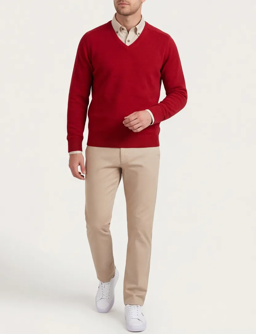 Alan Paine trui v-hals rood lamswol