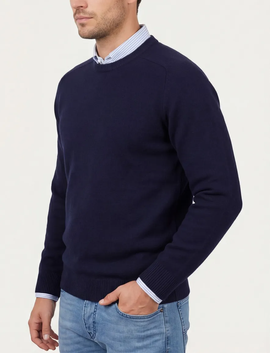 Trui Alan Paine blauw gemeleerd ronde hals