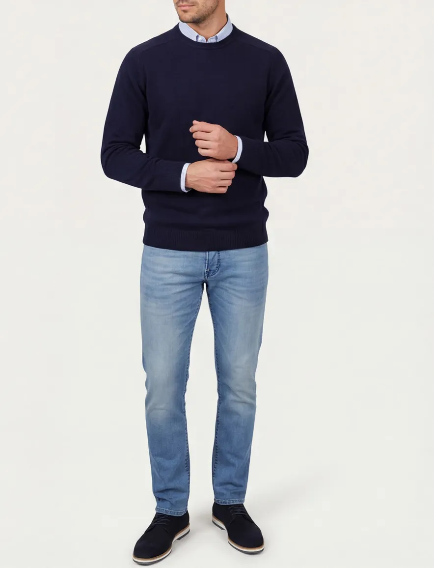 Trui Alan Paine blauw gemeleerd ronde hals