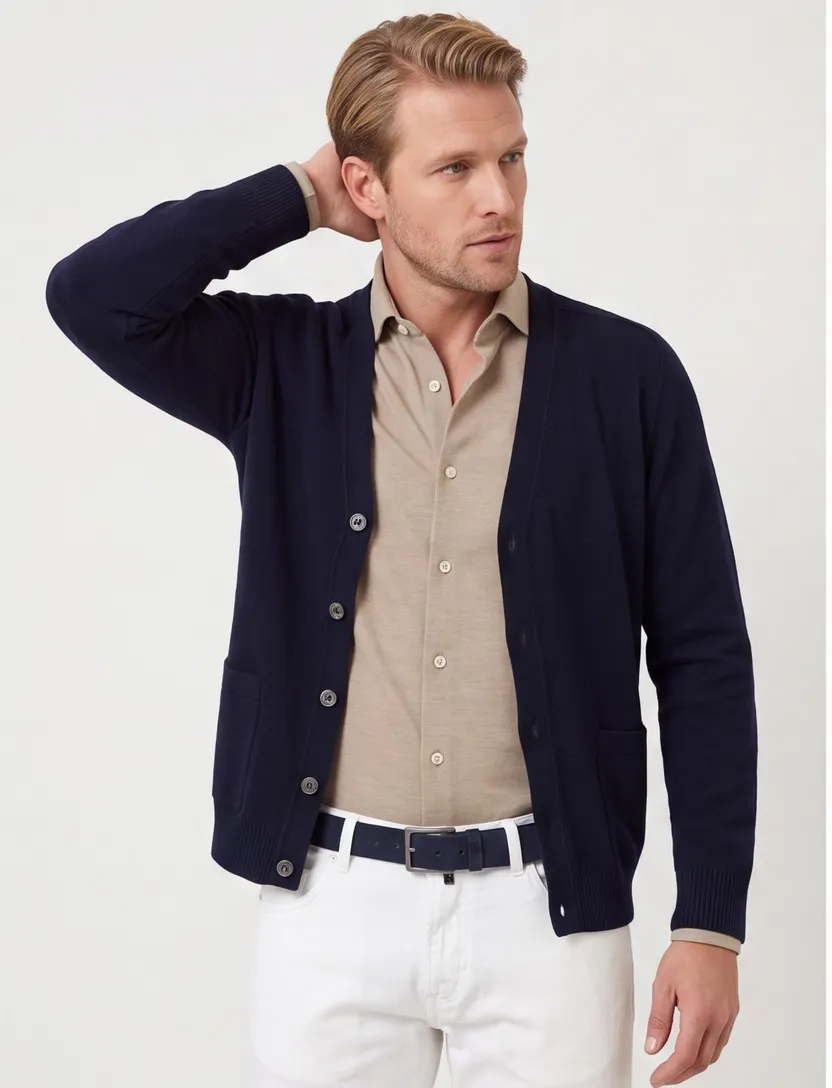 Alan Paine vest donkerblauw effen lamswol knopen