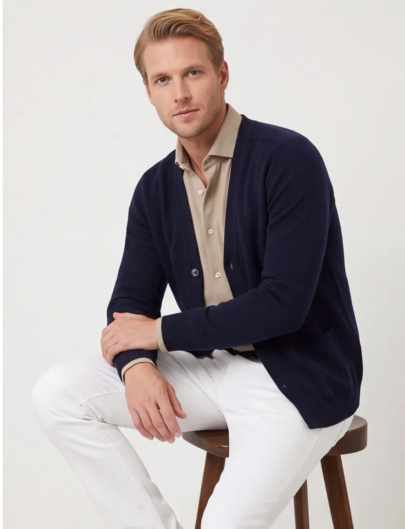 Alan Paine vest donkerblauw effen lamswol knopen