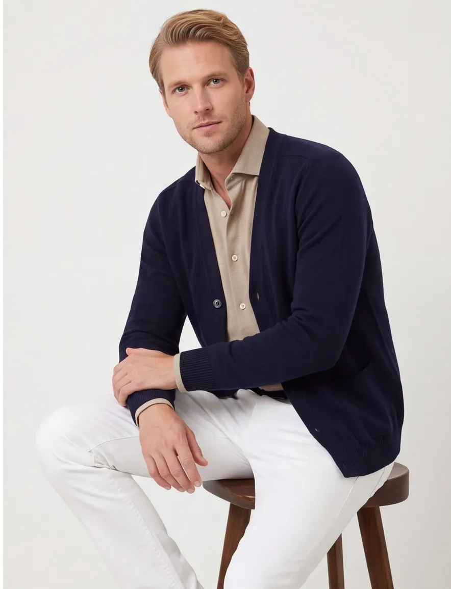 Alan Paine vest donkerblauw knopen effen lamswol