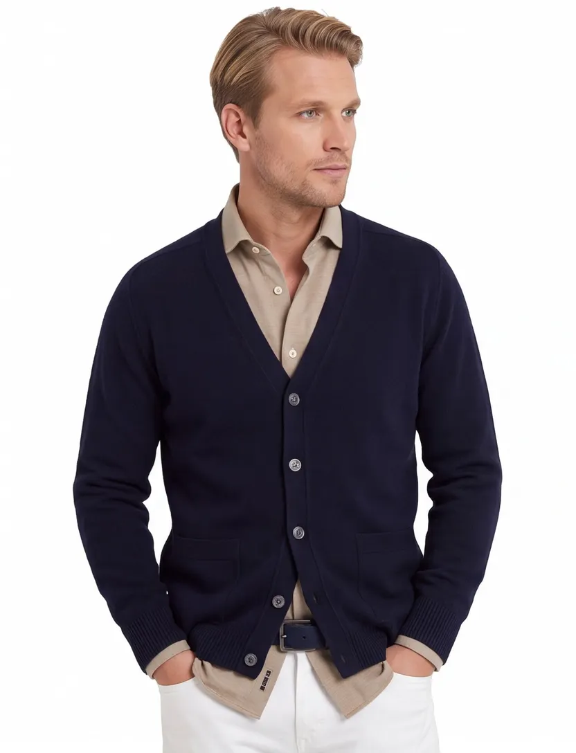 Alan Paine vest donkerblauw effen lamswol knopen