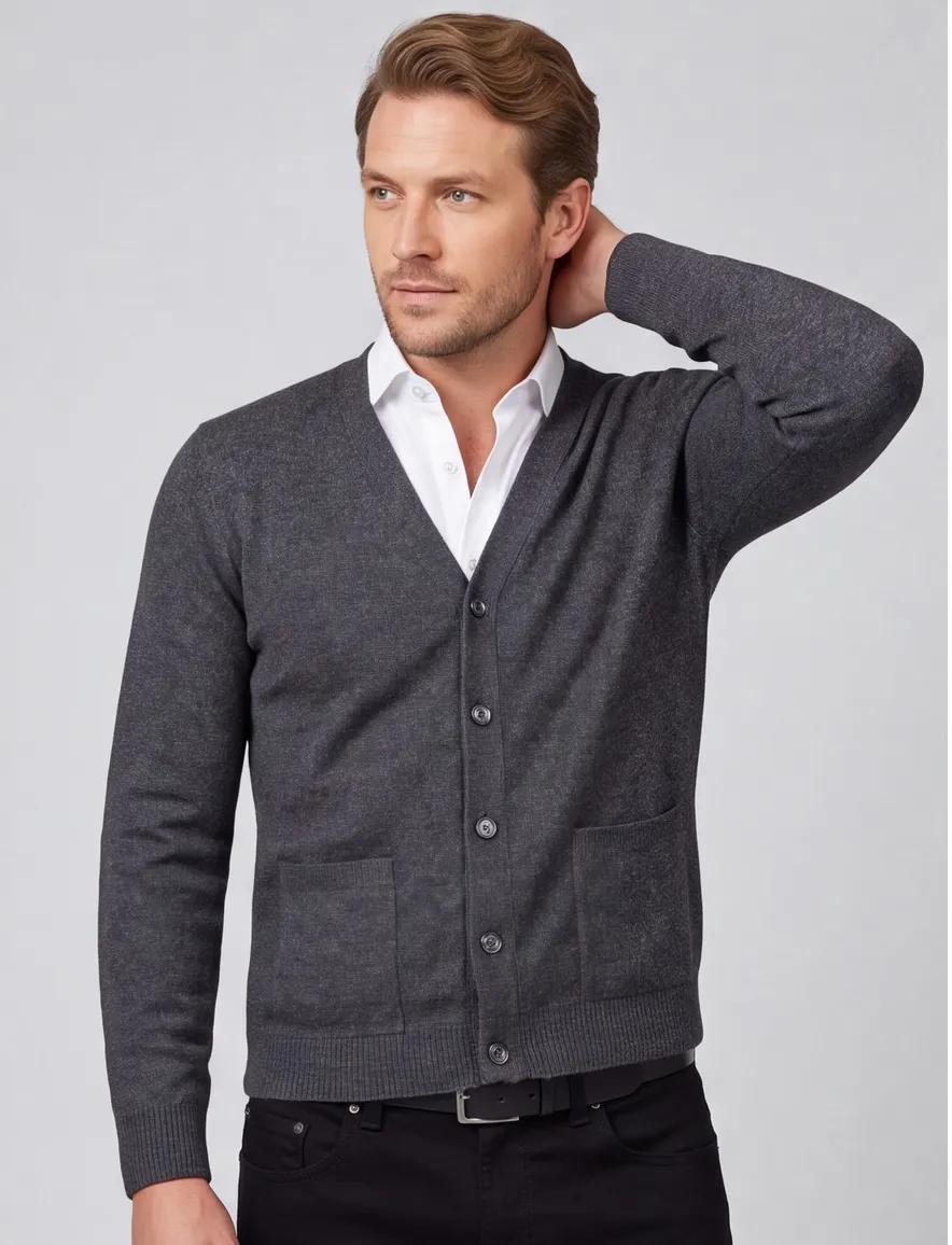 Alan Paine lamswollen vest antraciet knopen