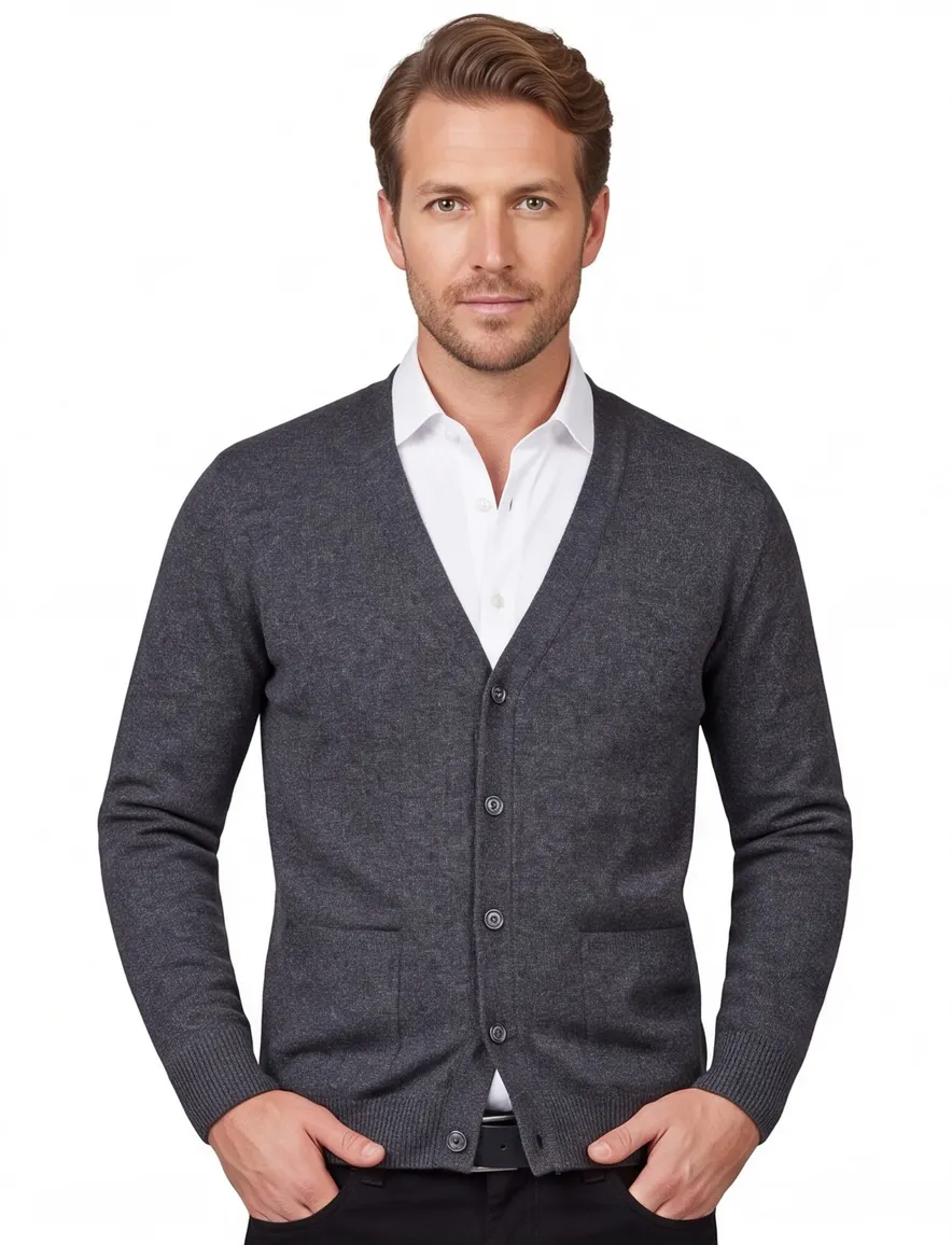 Alan Paine lamswollen vest antraciet knopen