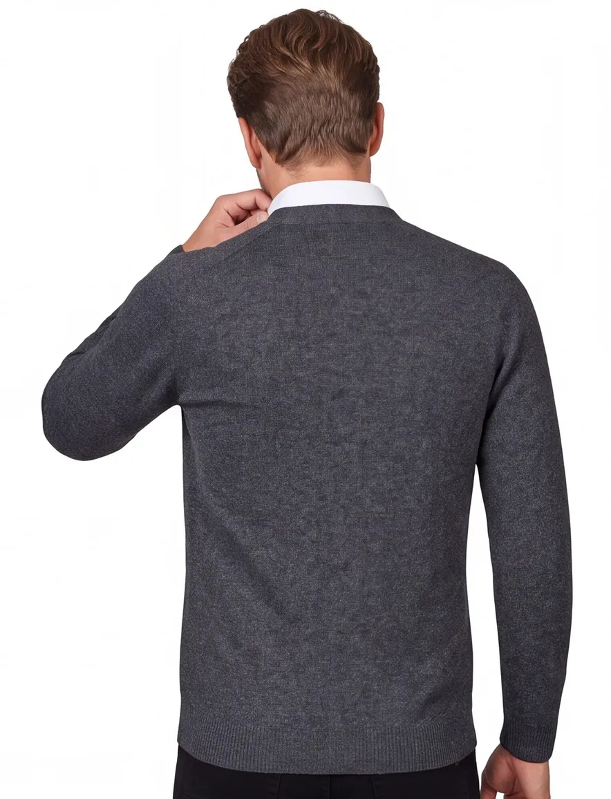 Alan Paine lamswollen vest antraciet knopen