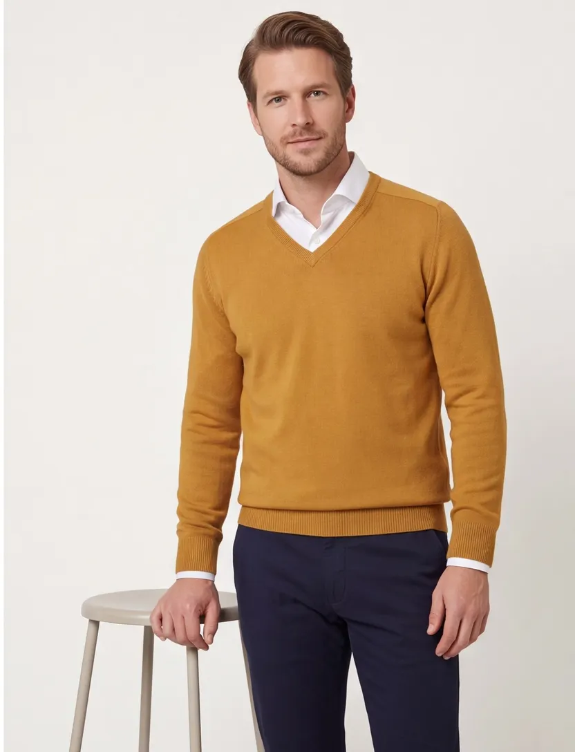 Alan Paine trui v-hals harvest gold