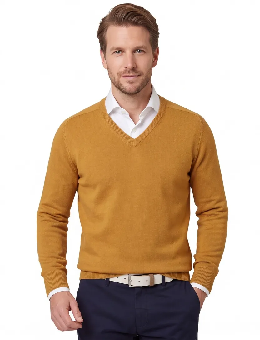 Alan Paine trui v-hals harvest gold