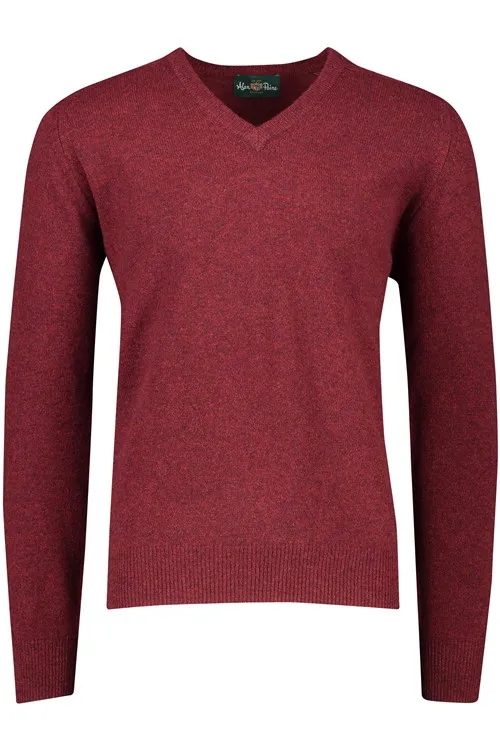 Alan Paine trui v-hals bordeaux effen lamswol wijde fit