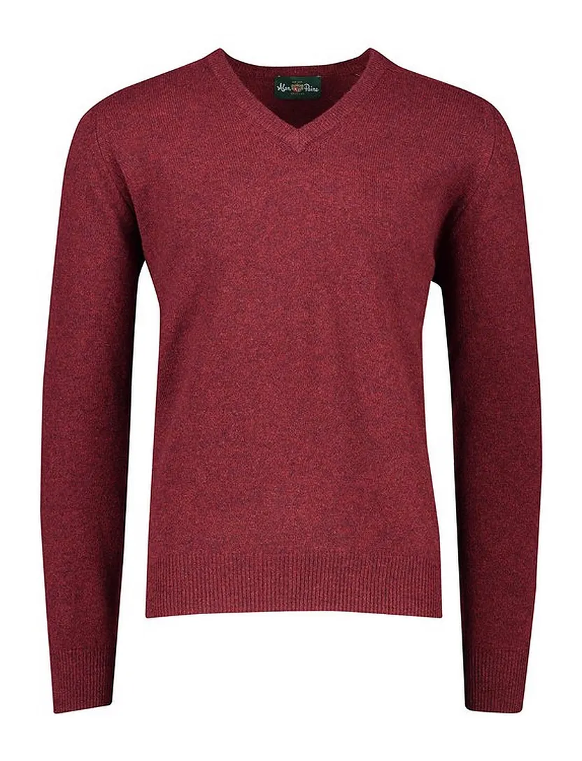 Alan Paine trui v-hals bordeaux wijde fit gemêleerd lamswol