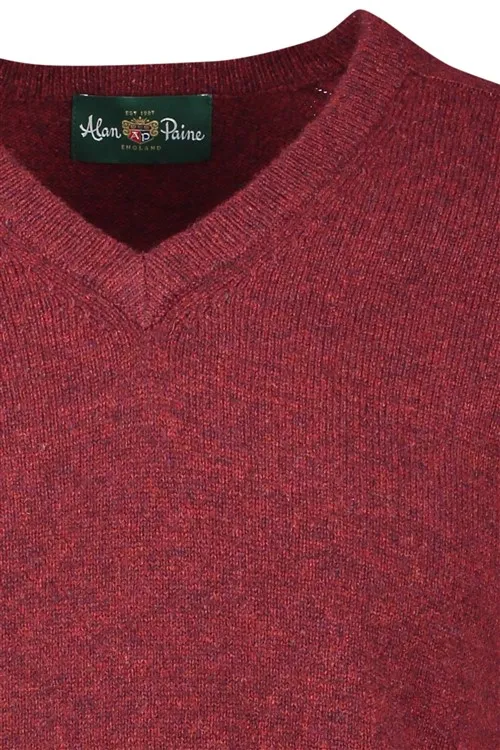 Alan Paine trui v-hals bordeaux effen lamswol wijde fit