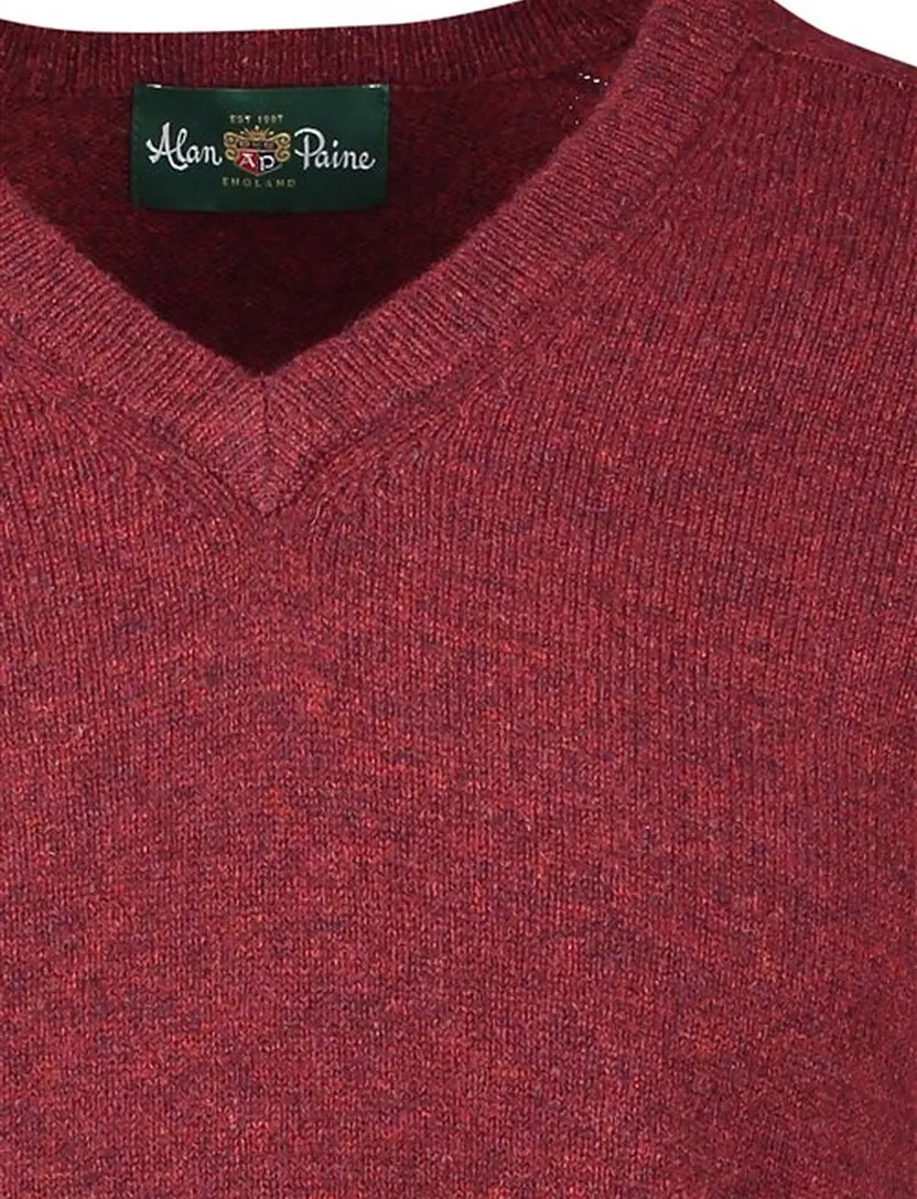 Alan Paine trui v-hals bordeaux wijde fit gemêleerd lamswol