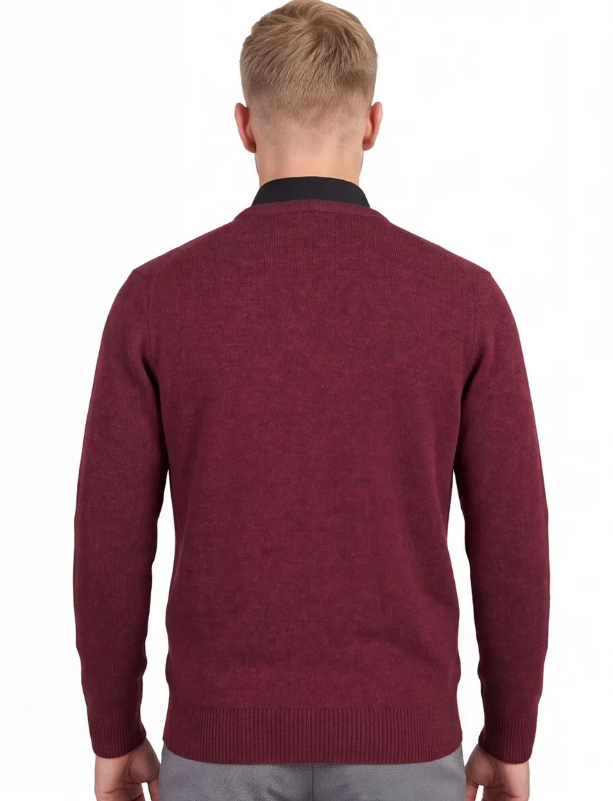 Alan Paine trui v-hals bordeaux effen lamswol wijde fit