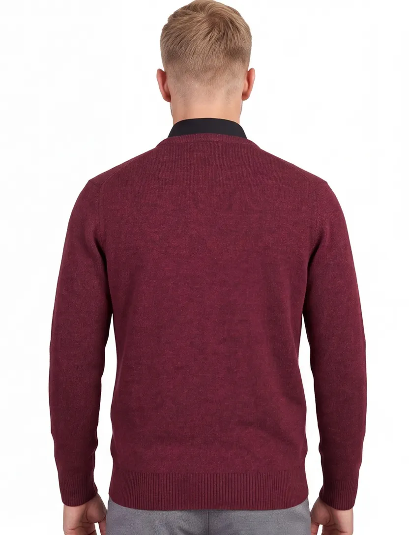 Alan Paine trui v-hals bordeaux wijde fit gemêleerd lamswol
